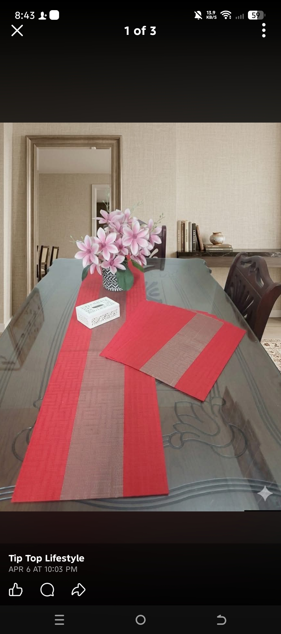 Table Runner & Placemat Set (6 Pcs + 1 Runner) Red